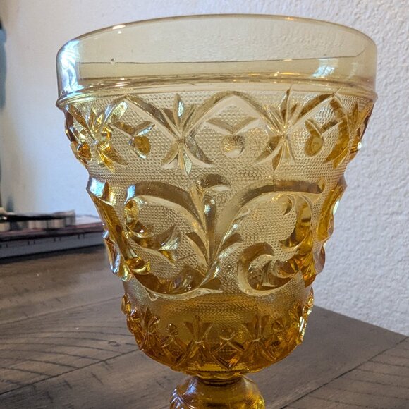 1840 Old Baccarat Style Amber Orange Glow Arabesque Pattern Intricate Wine Glass - Picture 2 of 14